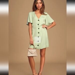 Lulu's, Mint Green,Elegant Green Button-Down Dress, Size S